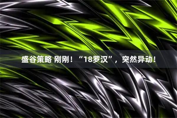 盛谷策略 刚刚！“18罗汉”，突然异动！
